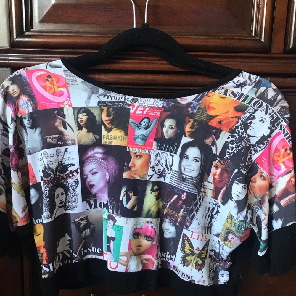 Short sleeve collage crop top